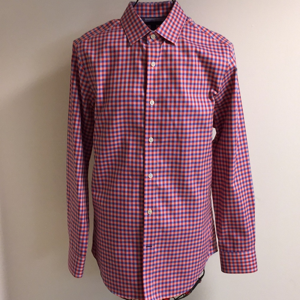 Banana Republic Mens Orange Blue Plaid Button Up Casual Shirt S